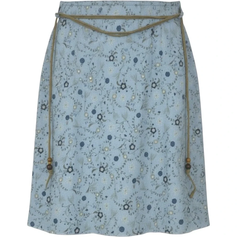 Teaze Floral Mini Skirt Womens Small Blue 90s Y2K Lettuce Edge Beaded Tie Boho
